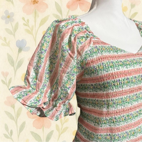 Ivy City Co Teagan Dress 2X NWT Puff Sleeve Floral Stripe Romantic Cottagecore - Picture 2 of 6